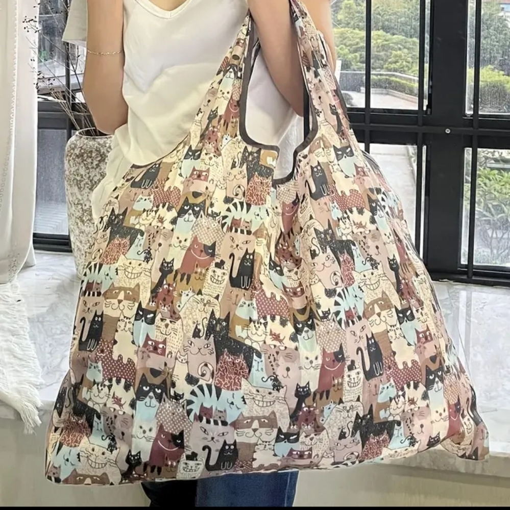 Cat tote bag foldable collapsible shopping carry on
